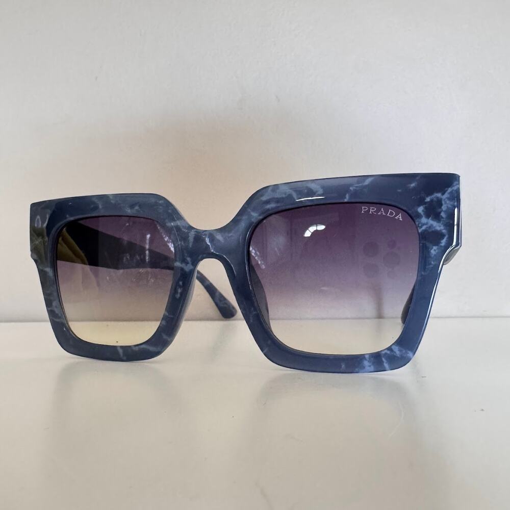 Prada Blue Marble Frame Chunky Sunglasses - Picture 2 of 7